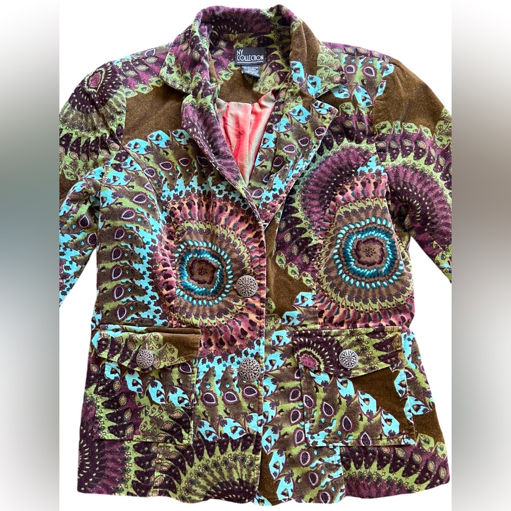NY COLLECTION Green Velvet Blazer Size Small